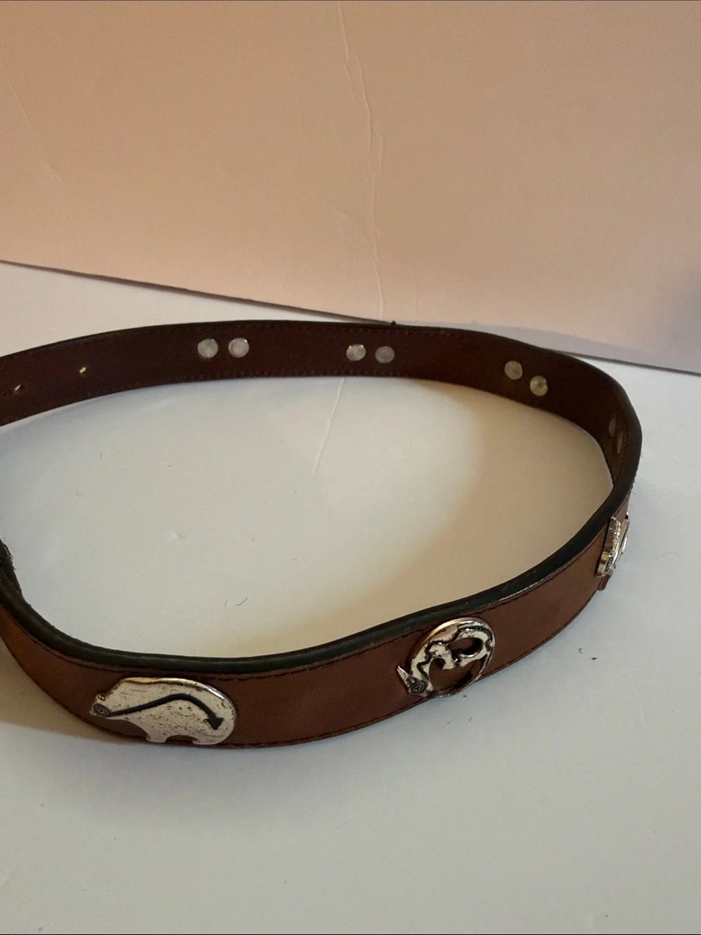 Vintage Woof Wear 1997 Leather Belt Size 24 Brown Dog Equestrian Concho 1